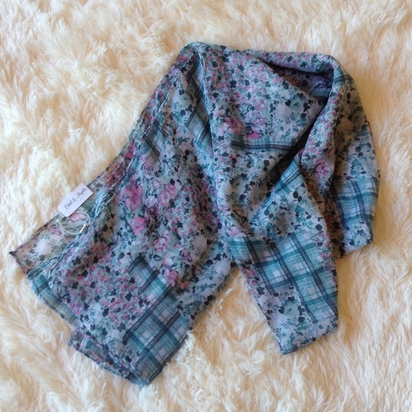 ethel & myrtle Accessories - Floral scarf Ethel and Myrtle Teal Plaid Pink OS